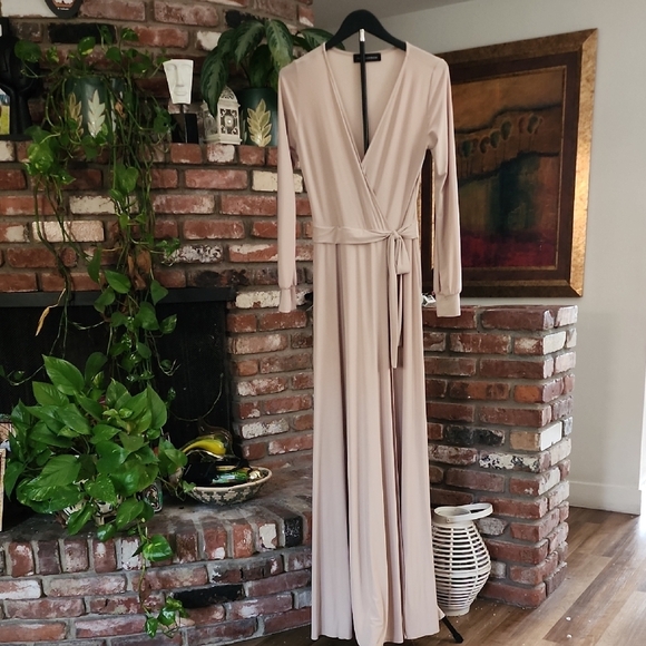 naked wardrobe Dresses & Skirts - Naked Wardrobe Beige Long Sleeve Maxi Dress